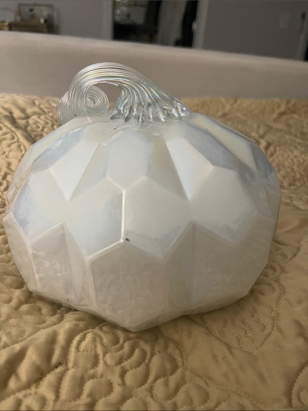 White Iridescent Glass Pumpkin Decorative Accent